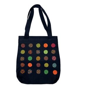 Japanese Selvedge Sashiko Embroidered Patchwork Polka Dot Tote Bag Multiolored